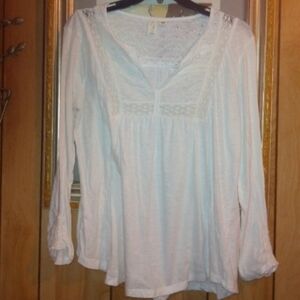 Joie White Lace Yoke Peasant Tunic